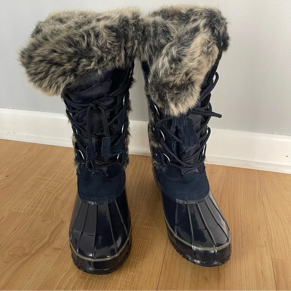Khombu Bryce Blue Lace Up Faux Fur Waterproof Duck Snow Boots Winter Knee Shoes